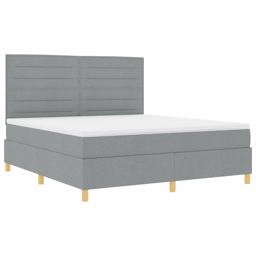 LED Boxspringbett mit Kopfteil Hellgrau 180 x 200 cm Stoff