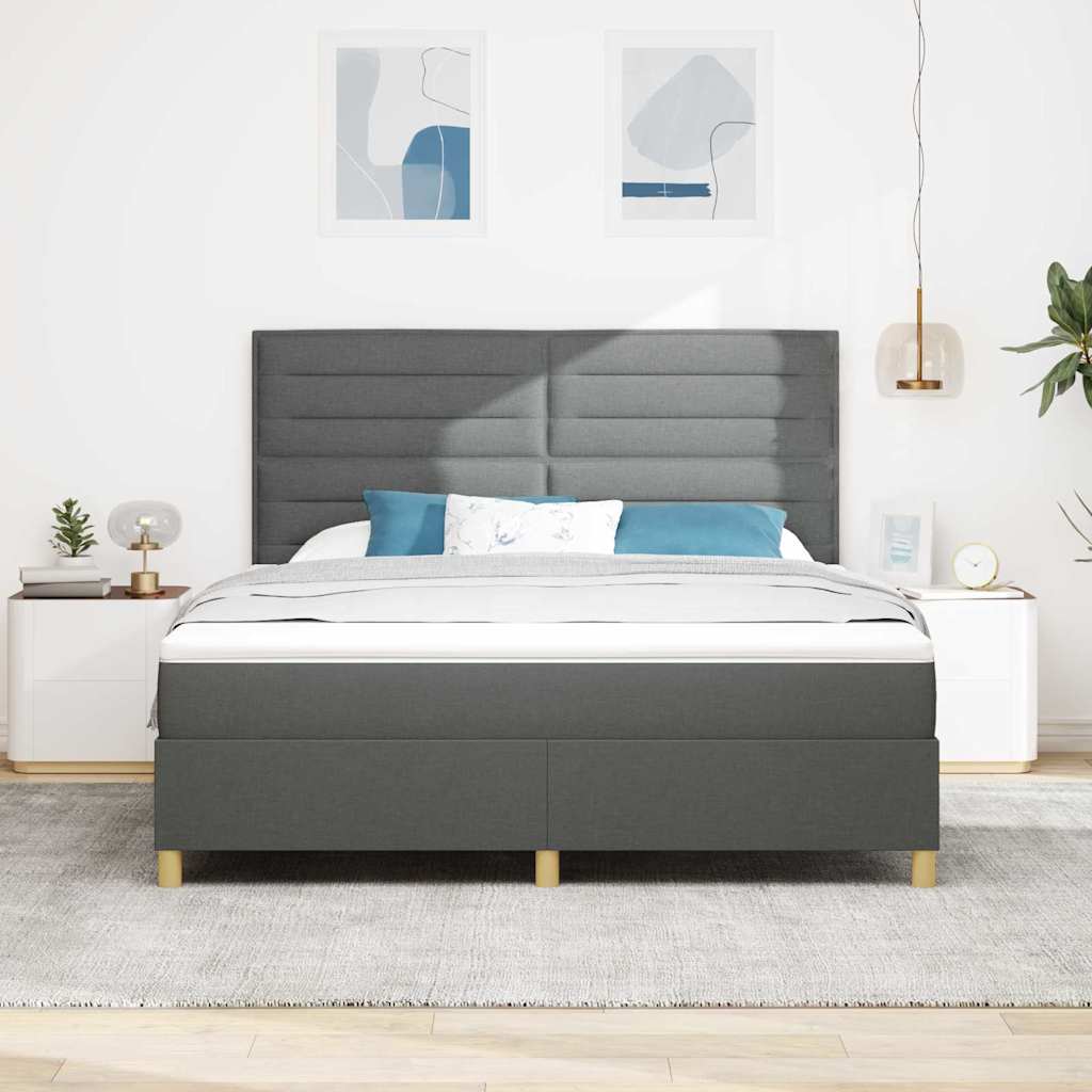 LED Boxspringbett mit Kopfteil Dunkelgrau 180 x 200 cm Stoff