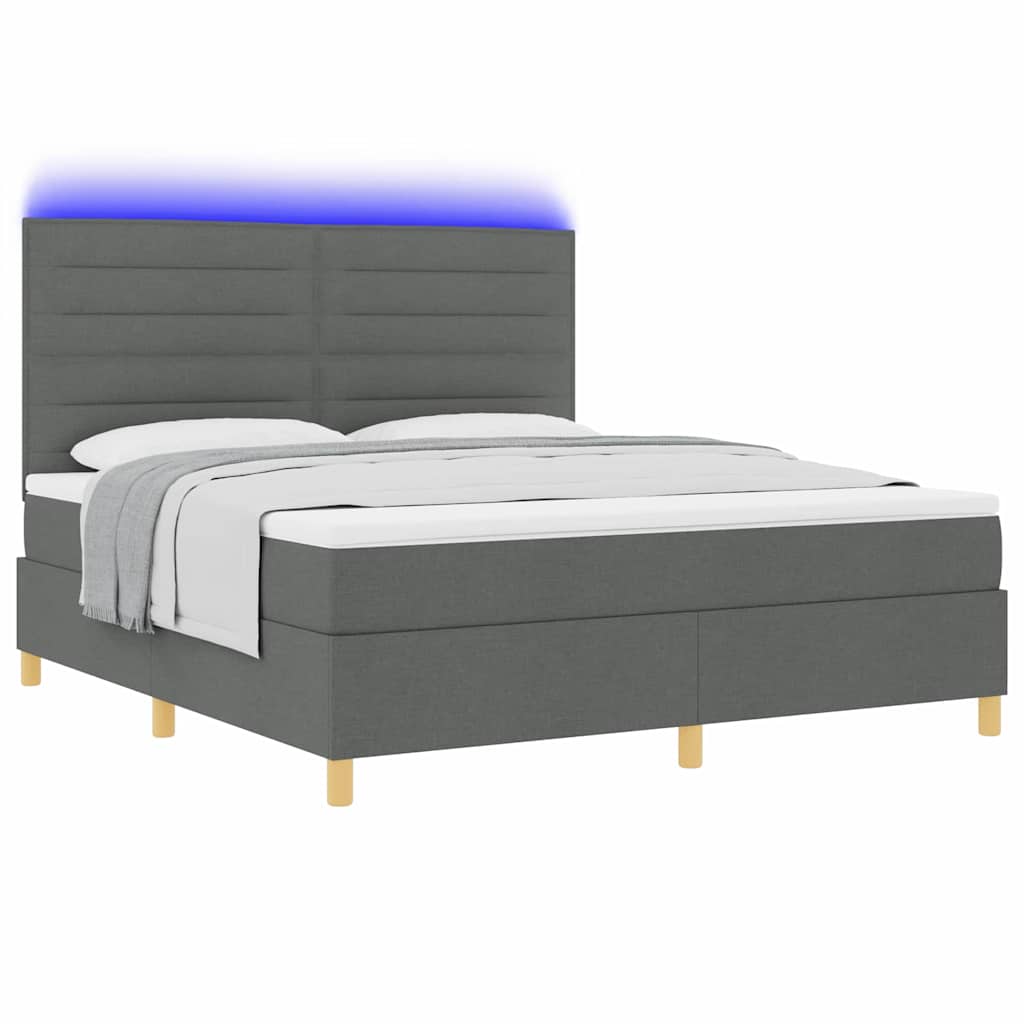 LED Boxspringbett mit Kopfteil Dunkelgrau 180 x 200 cm Stoff