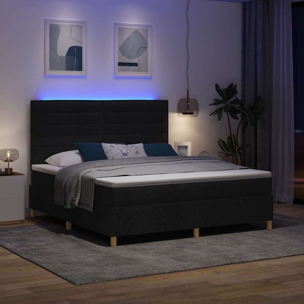 LED Boxspringbett mit Kopfteil Schwarz 180 x 200 cm Stoff