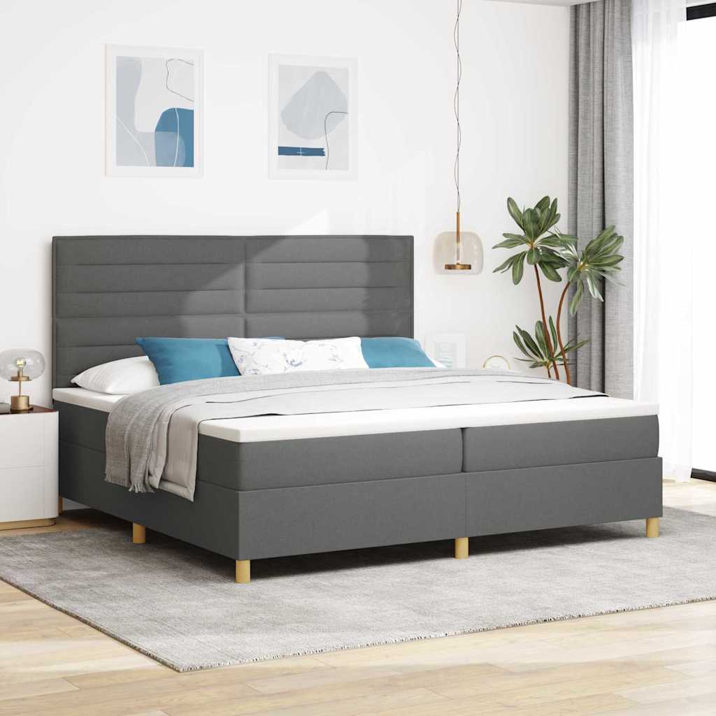 LED Boxspringbett mit Kopfteil Dunkelgrau 200 x 200 cm Stoff