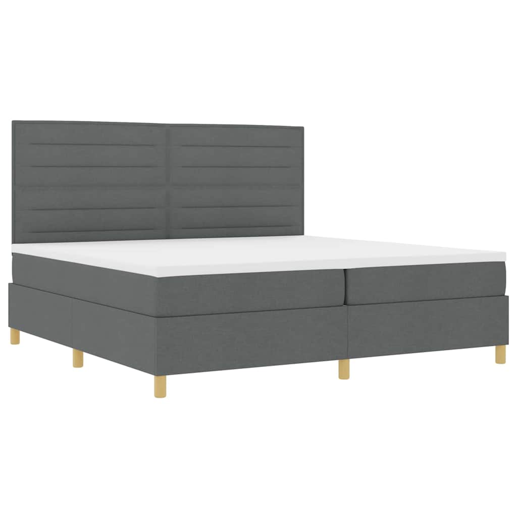LED Boxspringbett mit Kopfteil Dunkelgrau 200 x 200 cm Stoff