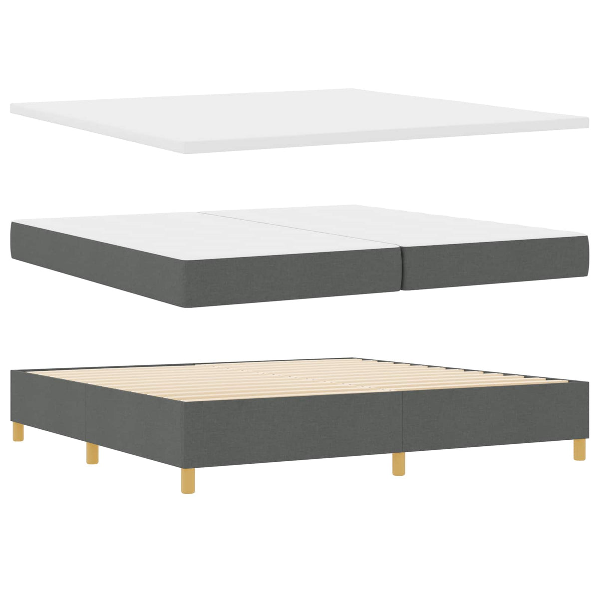 LED Boxspringbett mit Kopfteil Dunkelgrau 200 x 200 cm Stoff