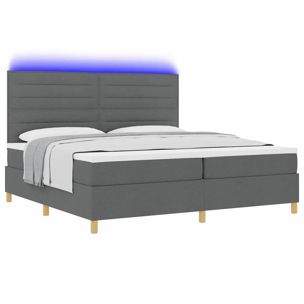 LED Boxspringbett mit Kopfteil Dunkelgrau 200 x 200 cm Stoff