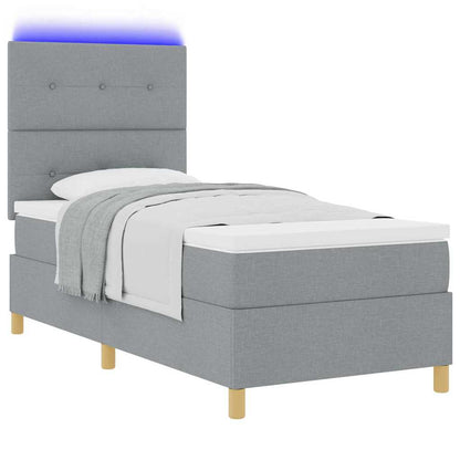 LED Boxspringbett mit Kopfteil Hellgrau 80 x 200 cm Stoff