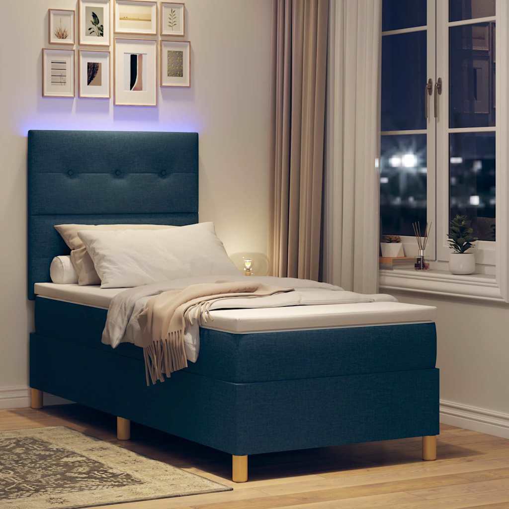 LED Boxspringbett mit Kopfteil Blau 80 x 200 cm Stoff