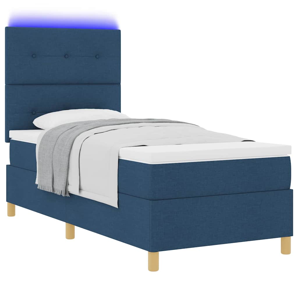 LED Boxspringbett mit Kopfteil Blau 80 x 200 cm Stoff