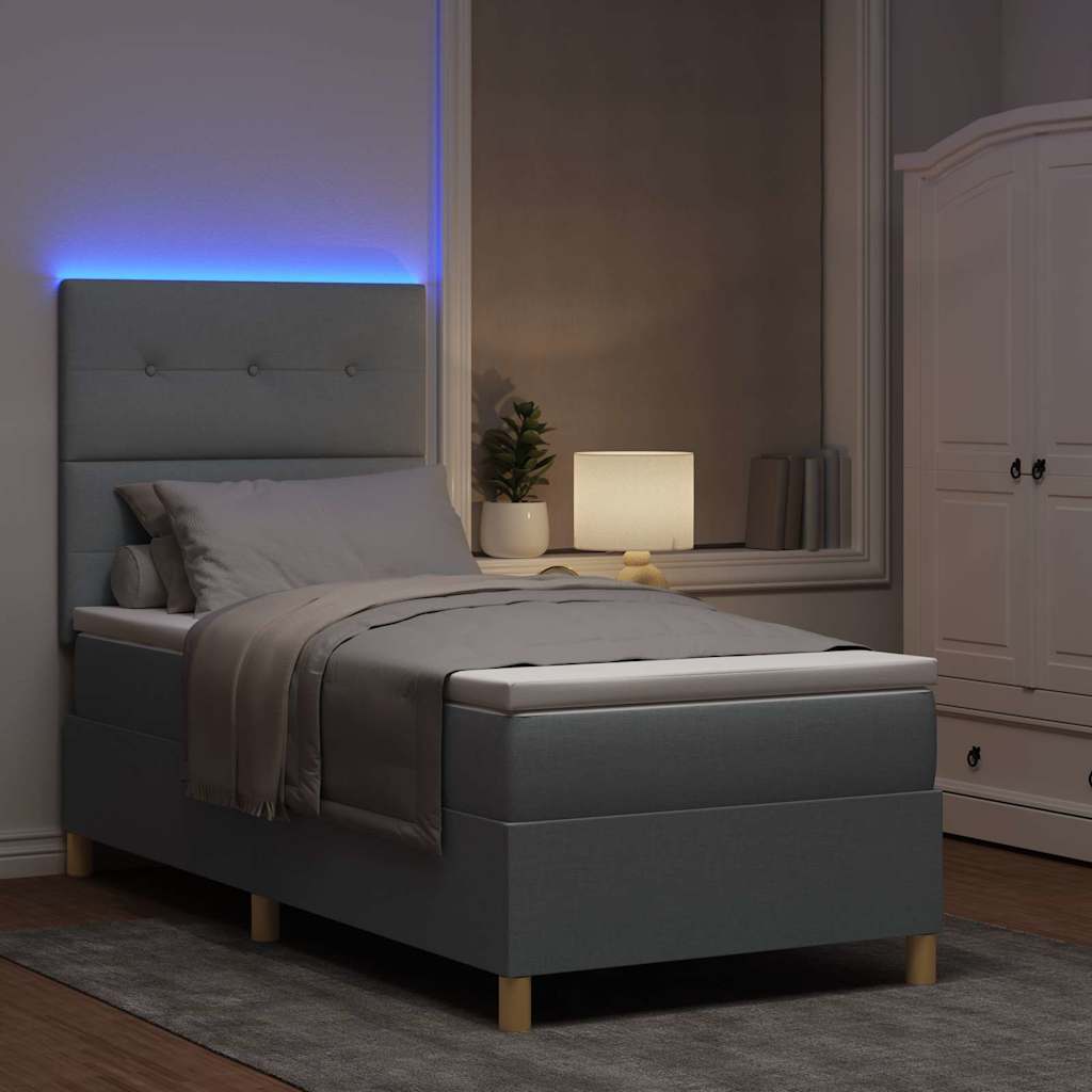 LED Boxspringbett mit Kopfteil Hellgrau 90 x 190 cm Stoff