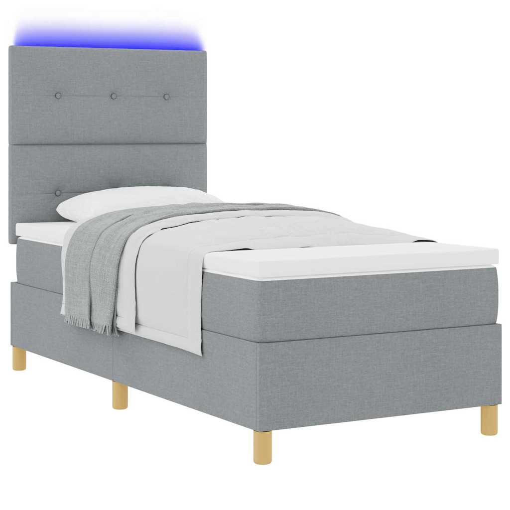 LED Boxspringbett mit Kopfteil Hellgrau 90 x 190 cm Stoff
