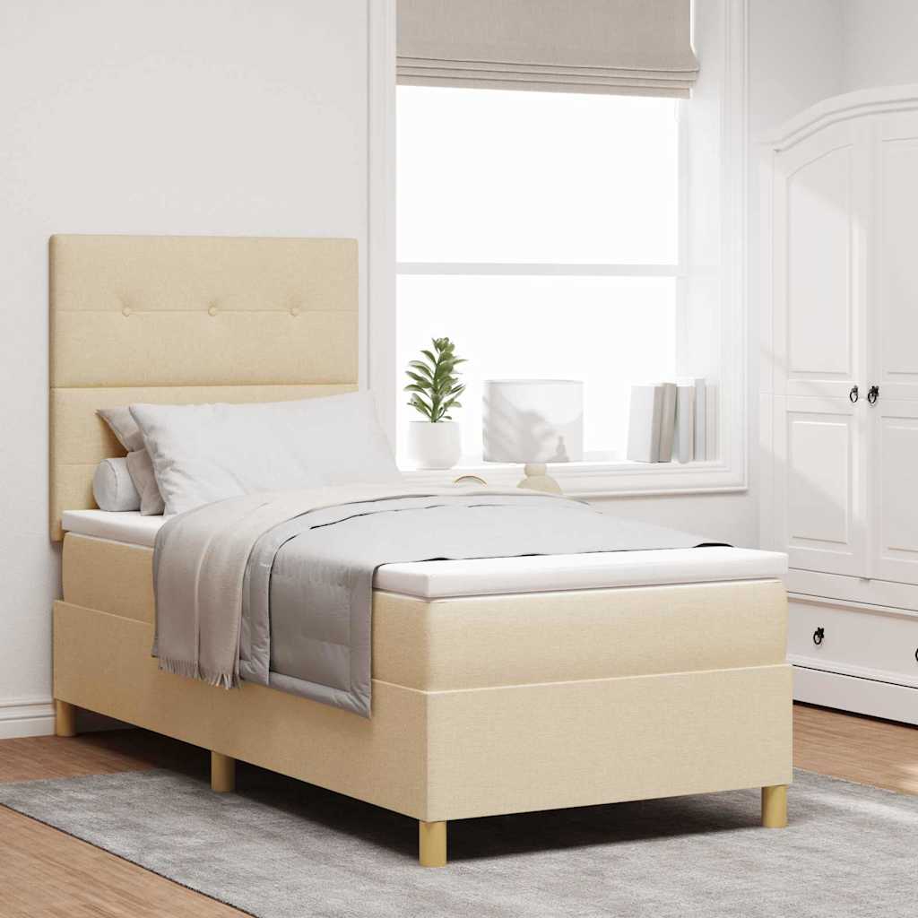 LED Boxspringbett mit Matratze Creme 90 x 190 cm Stoff