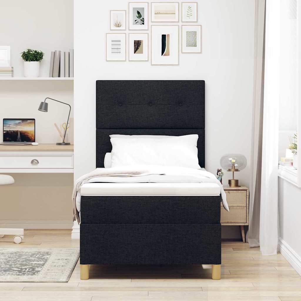 LED Boxspringbett mit Kopfteil Schwarz 90 x 200 cm Stoff