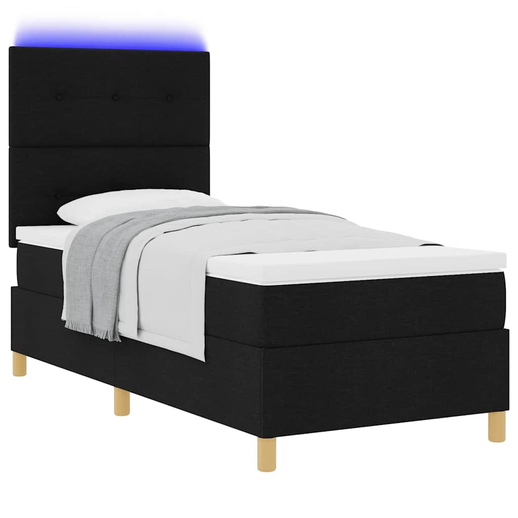 LED Boxspringbett mit Kopfteil Schwarz 90 x 200 cm Stoff