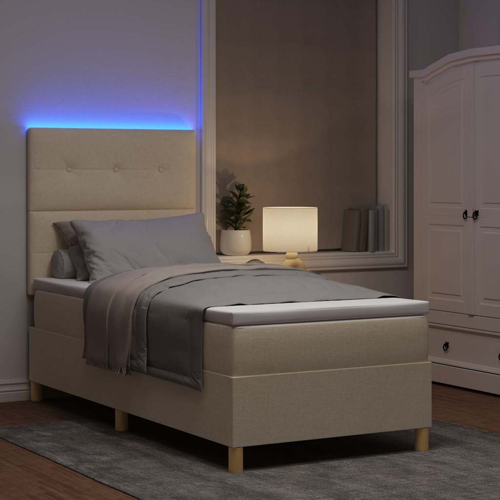 LED Boxspringbett mit Matratze Creme 90 x 200 cm Stoff