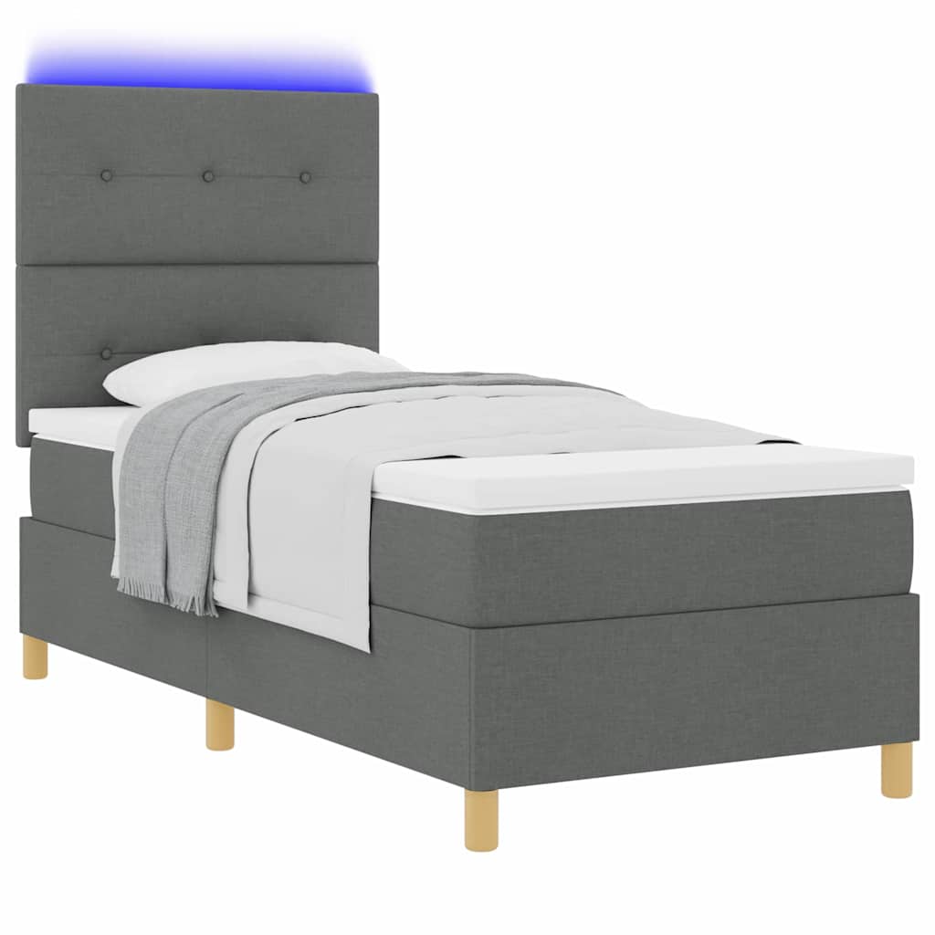 LED Boxspringbett mit Kopfteil Dunkelgrau 100 x 200 cm Stoff
