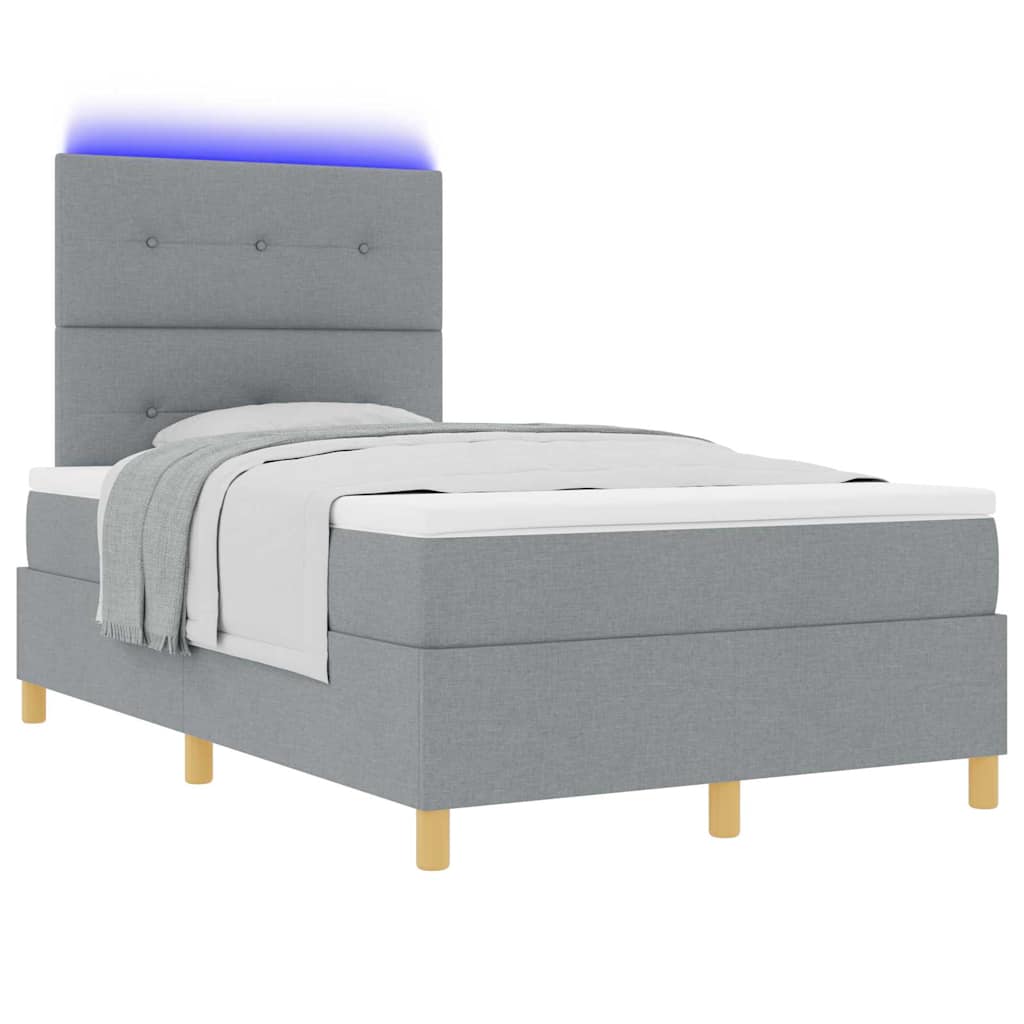 LED Boxspringbett mit Kopfteil Hellgrau 120 x 190 cm Stoff