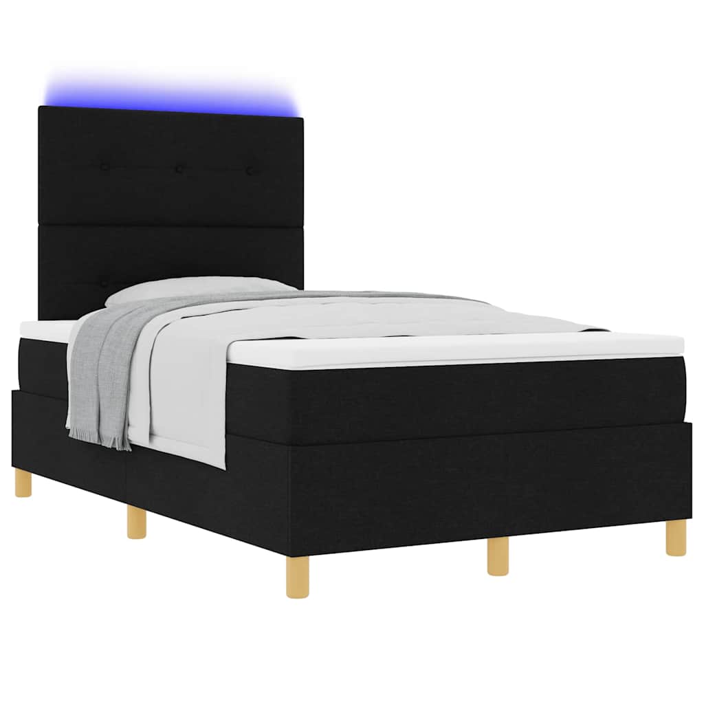 LED Boxspringbett mit Kopfteil Schwarz 120 x 190 cm Stoff