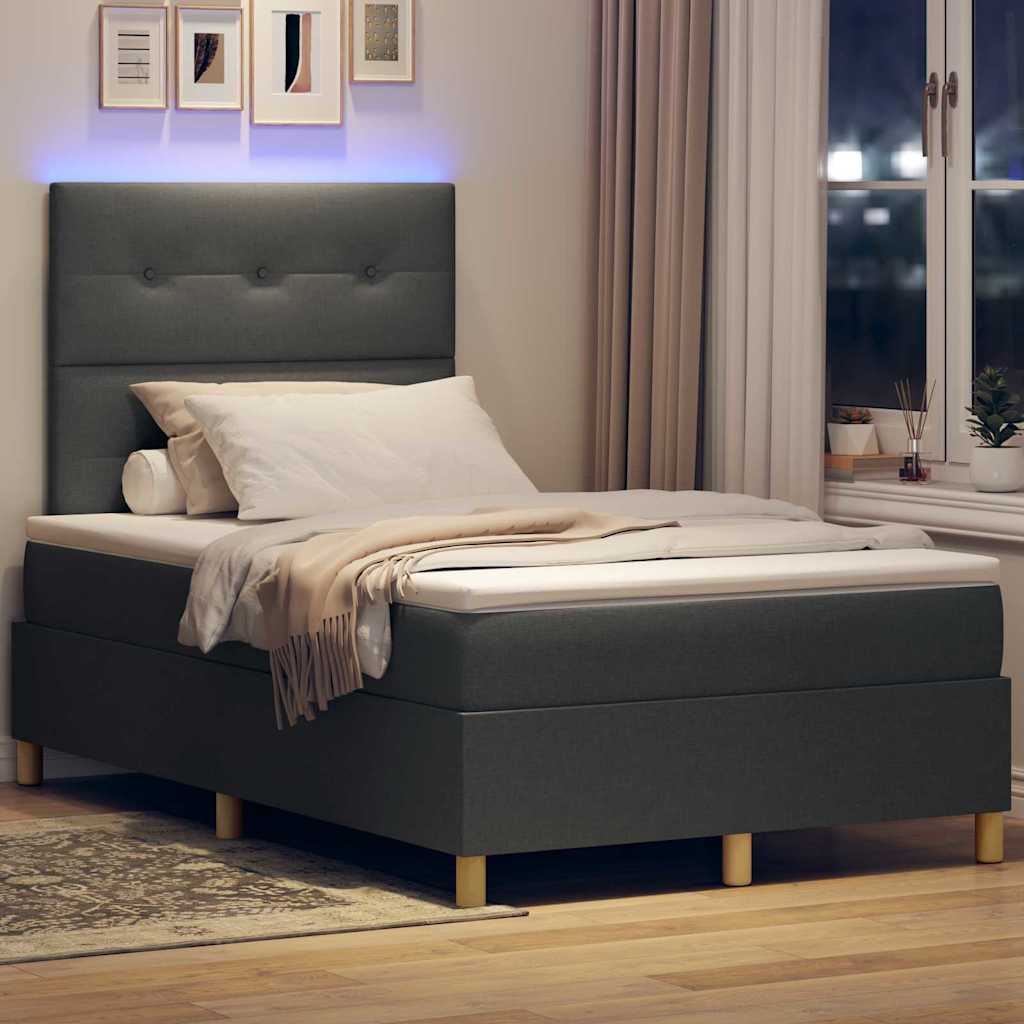 LED Boxspringbett mit Kopfteil Dunkelgrau 120 x 200 cm Stoff