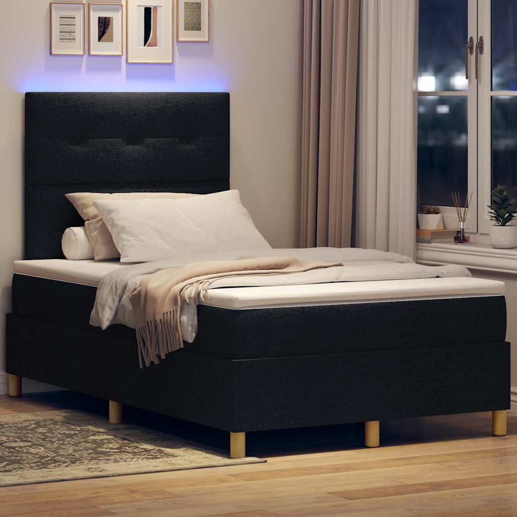 LED Boxspringbett mit Kopfteil Schwarz 120 x 200 cm Stoff