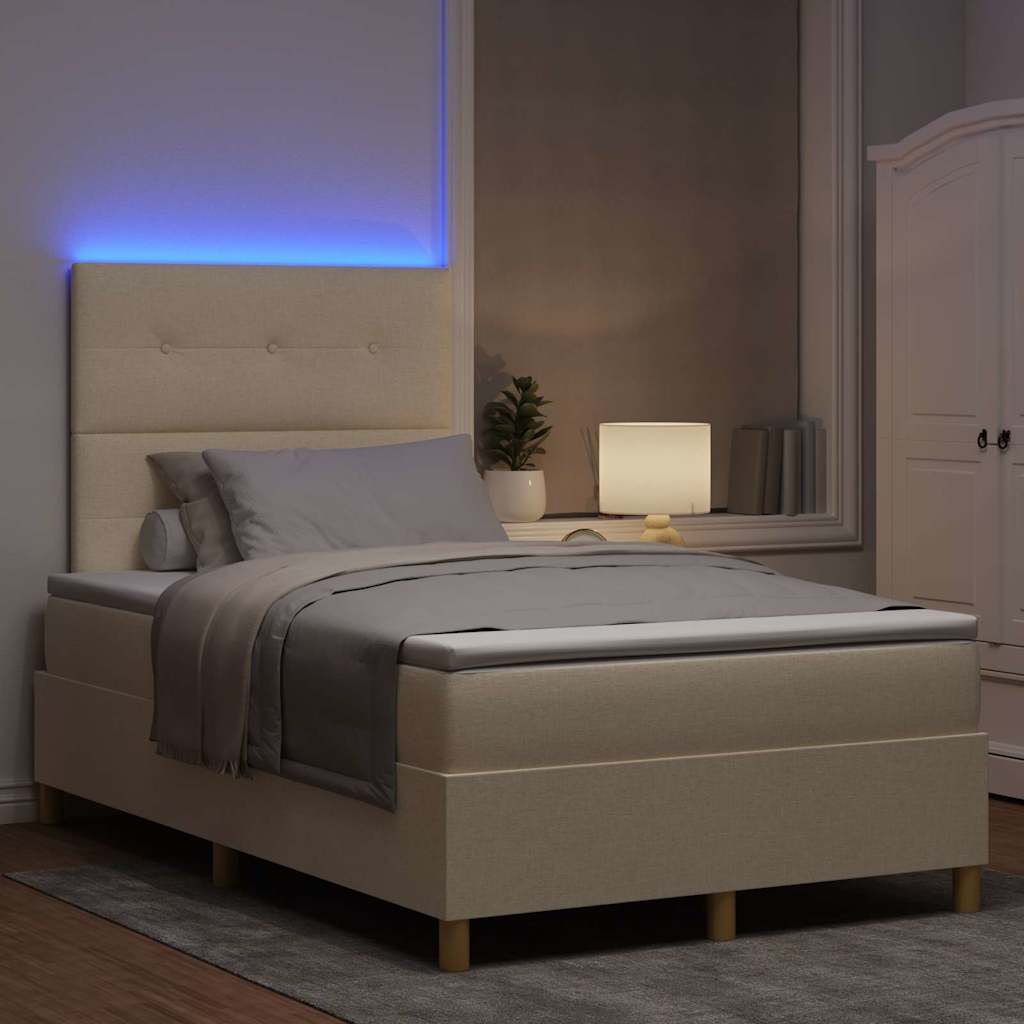 LED Boxspringbett mit Kopfteil Creme 120 x 200 cm Stoff