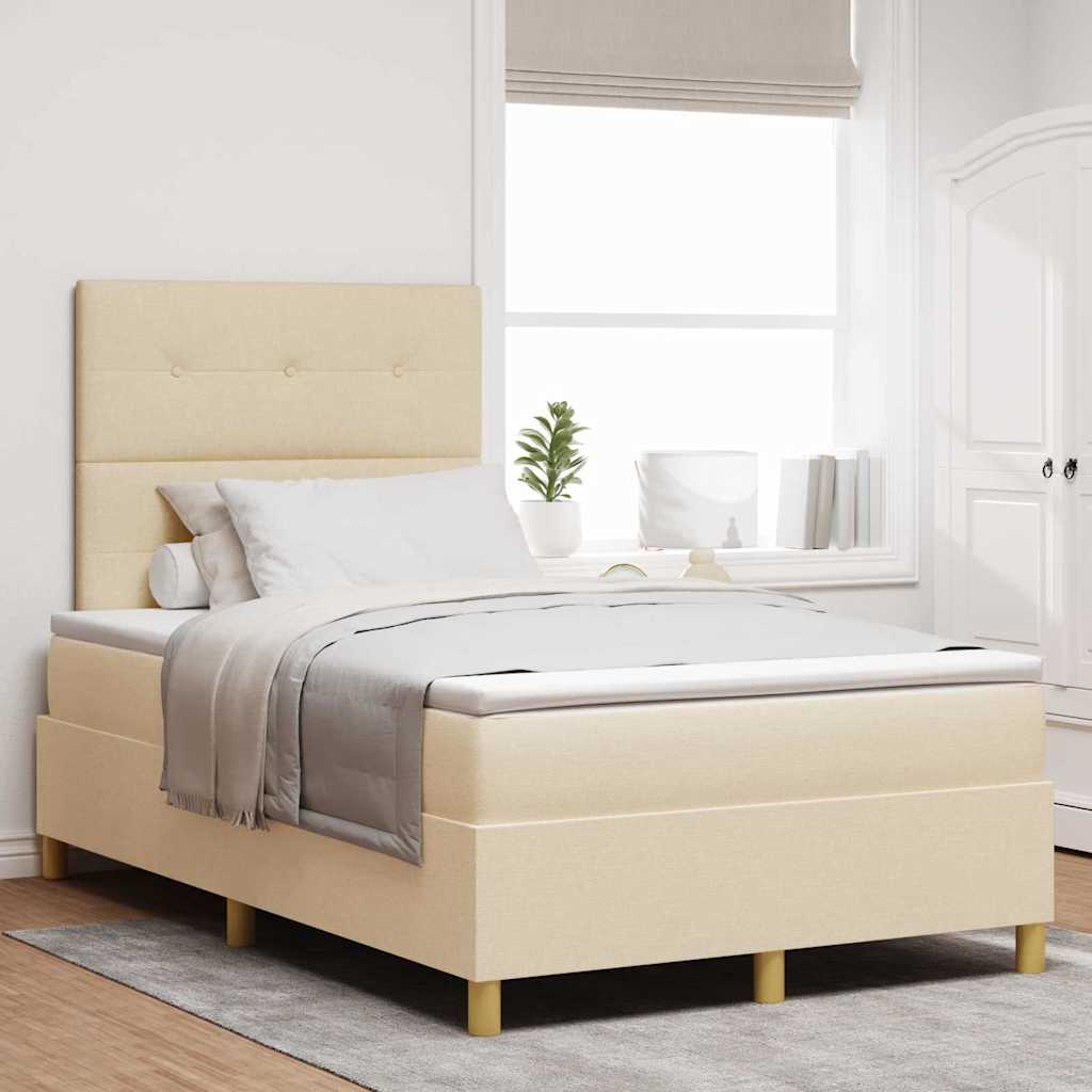 LED Boxspringbett mit Kopfteil Creme 120 x 200 cm Stoff
