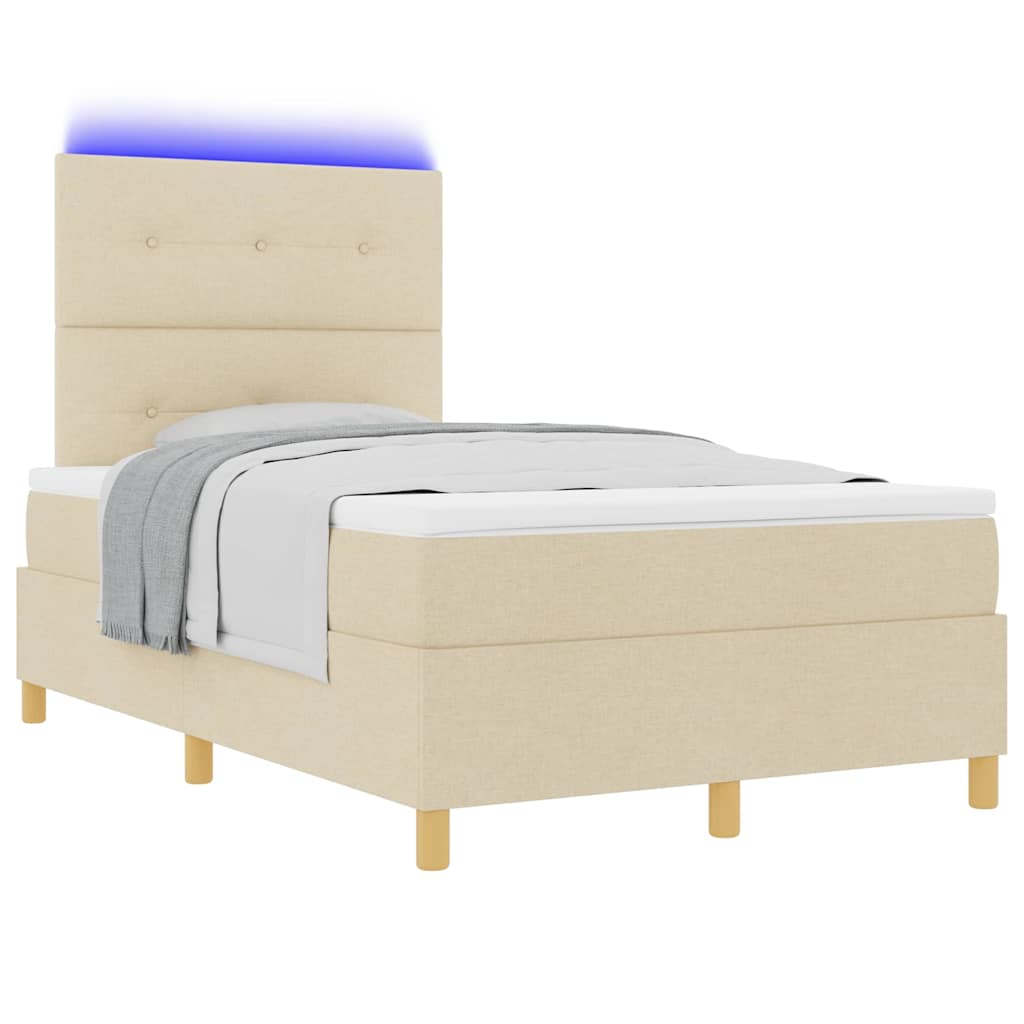 LED Boxspringbett mit Kopfteil Creme 120 x 200 cm Stoff