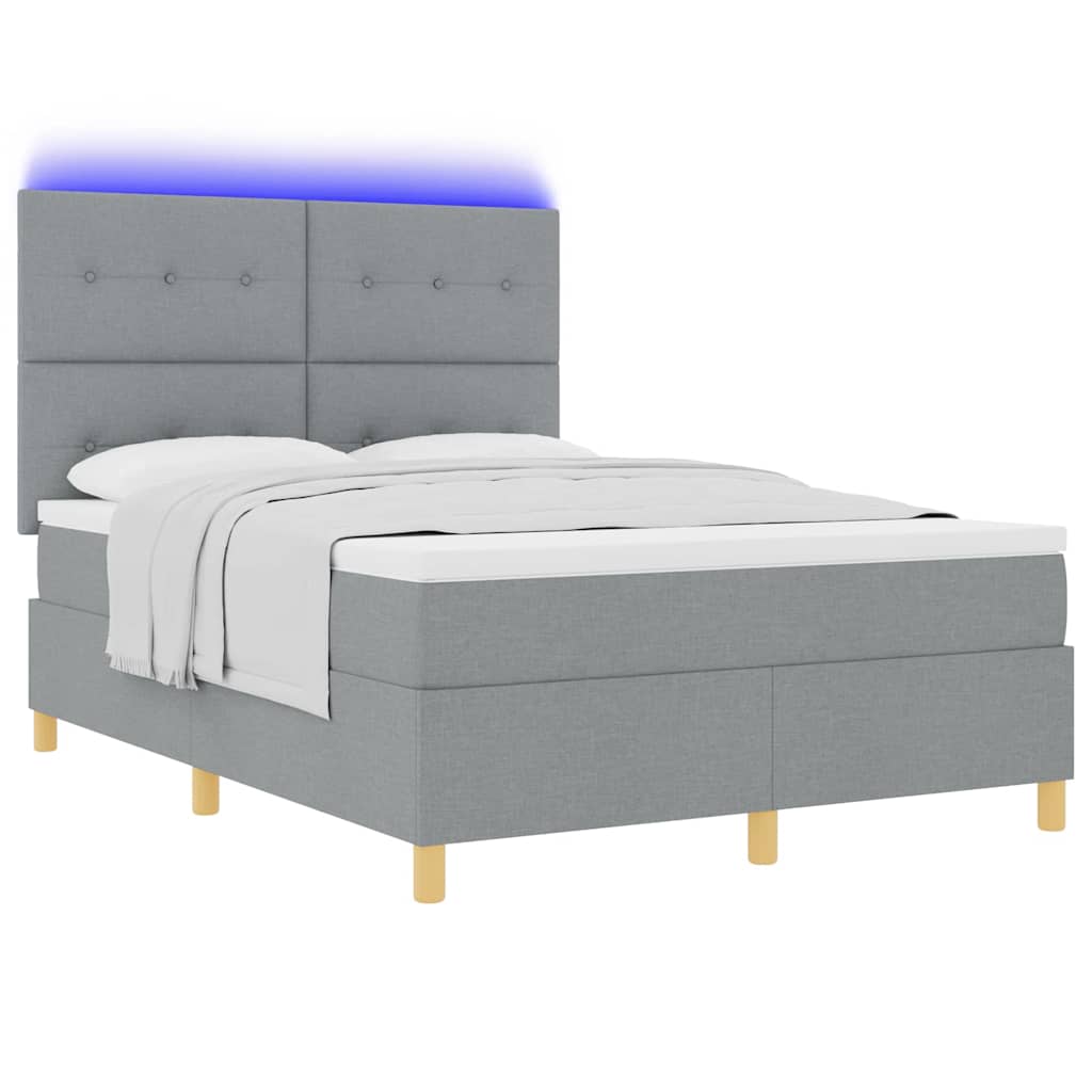 LED Boxspringbett mit Matratze Hellgrau 140 x 190 cm Stoff