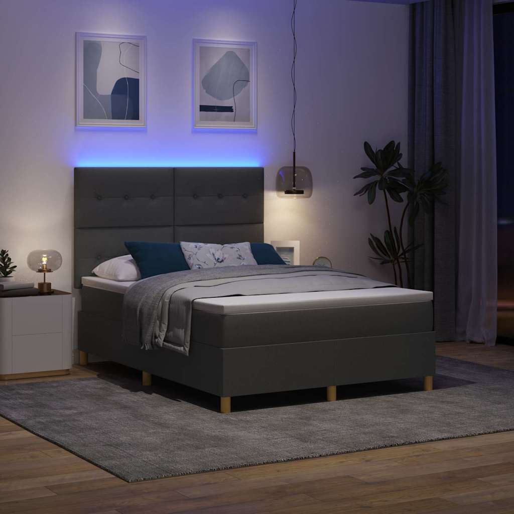 LED Boxspringbett mit Kopfteil Dunkelgrau 140 x 190 cm Stoff