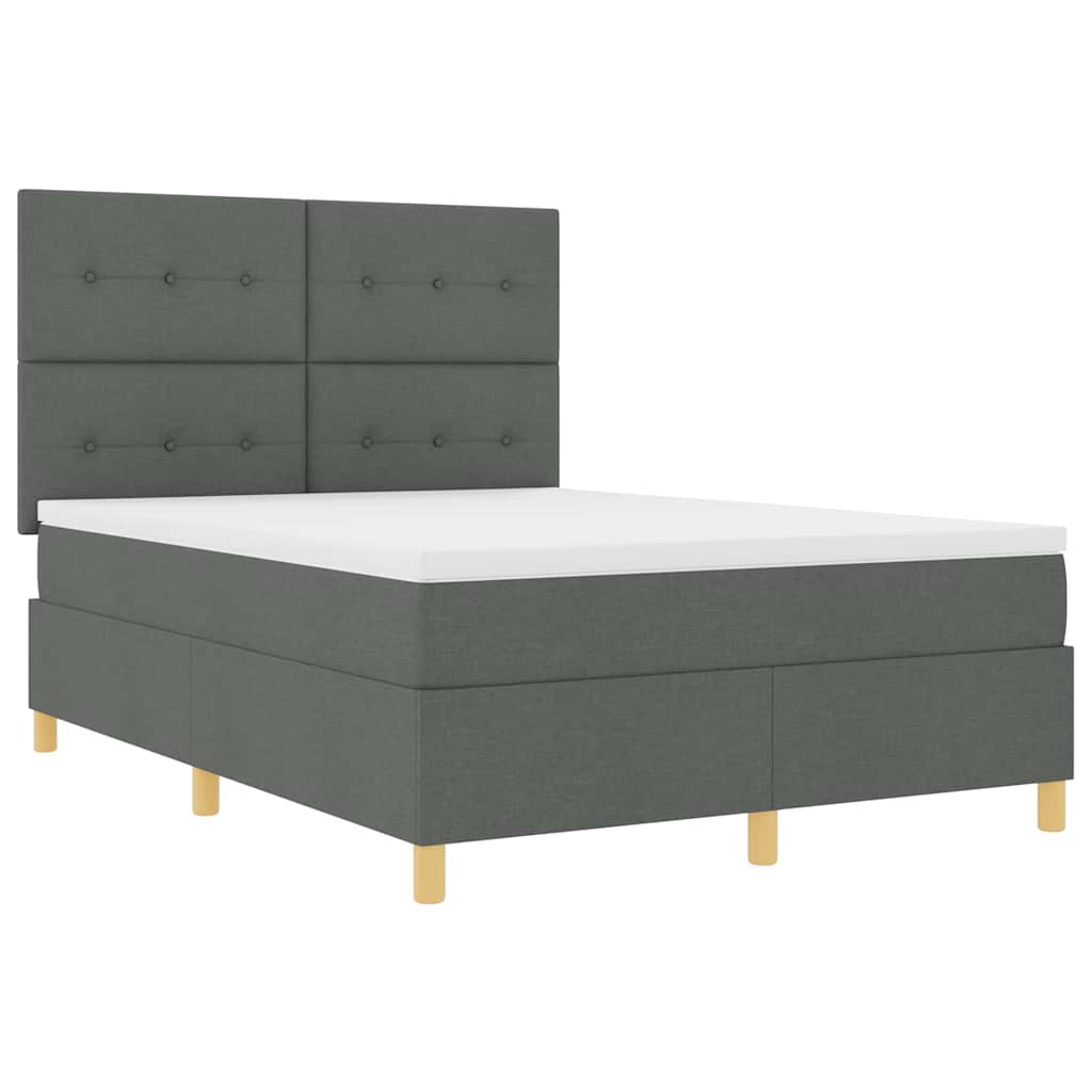 LED Boxspringbett mit Kopfteil Dunkelgrau 140 x 190 cm Stoff