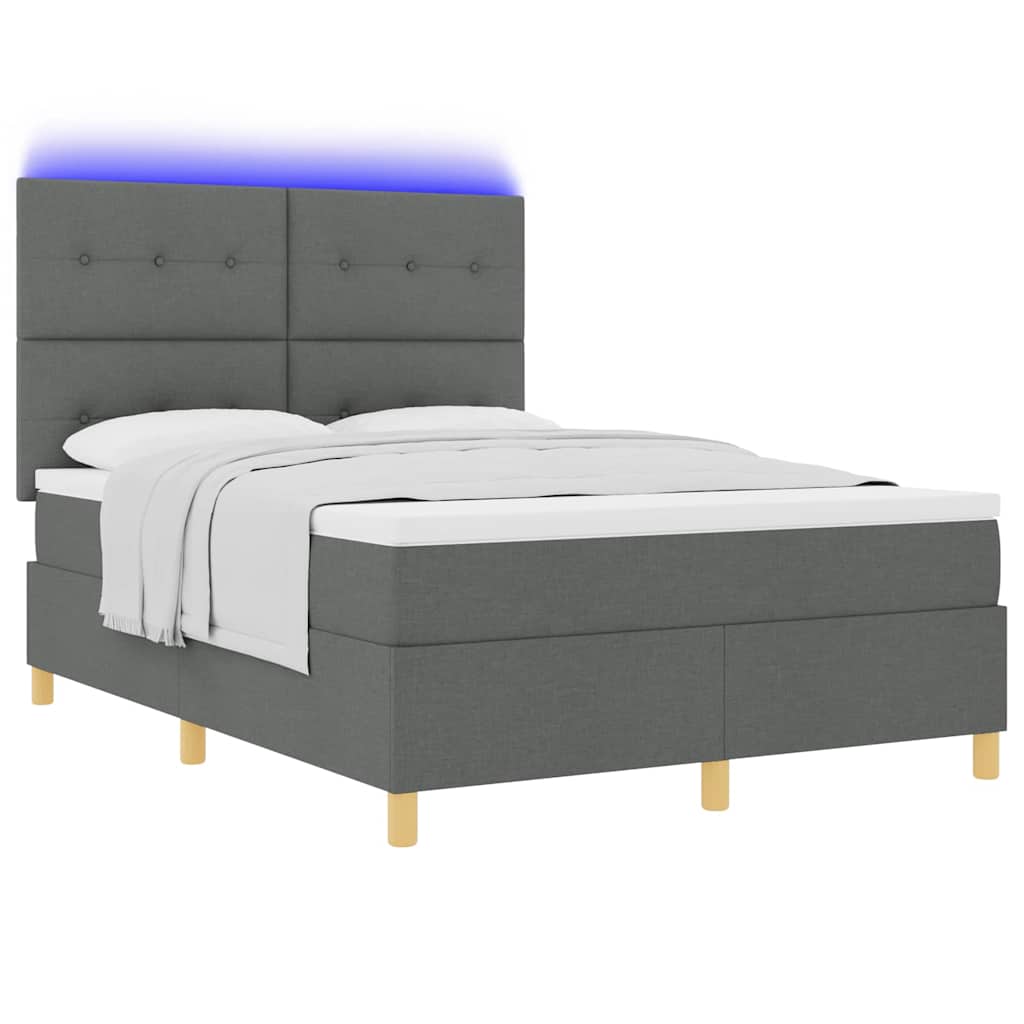 LED Boxspringbett mit Kopfteil Dunkelgrau 140 x 190 cm Stoff