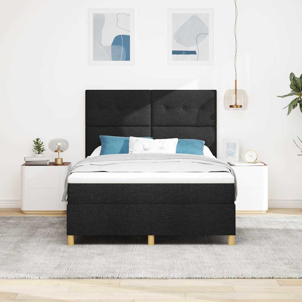 LED Boxspringbett mit Kopfteil Schwarz 140 x 190 cm Stoff