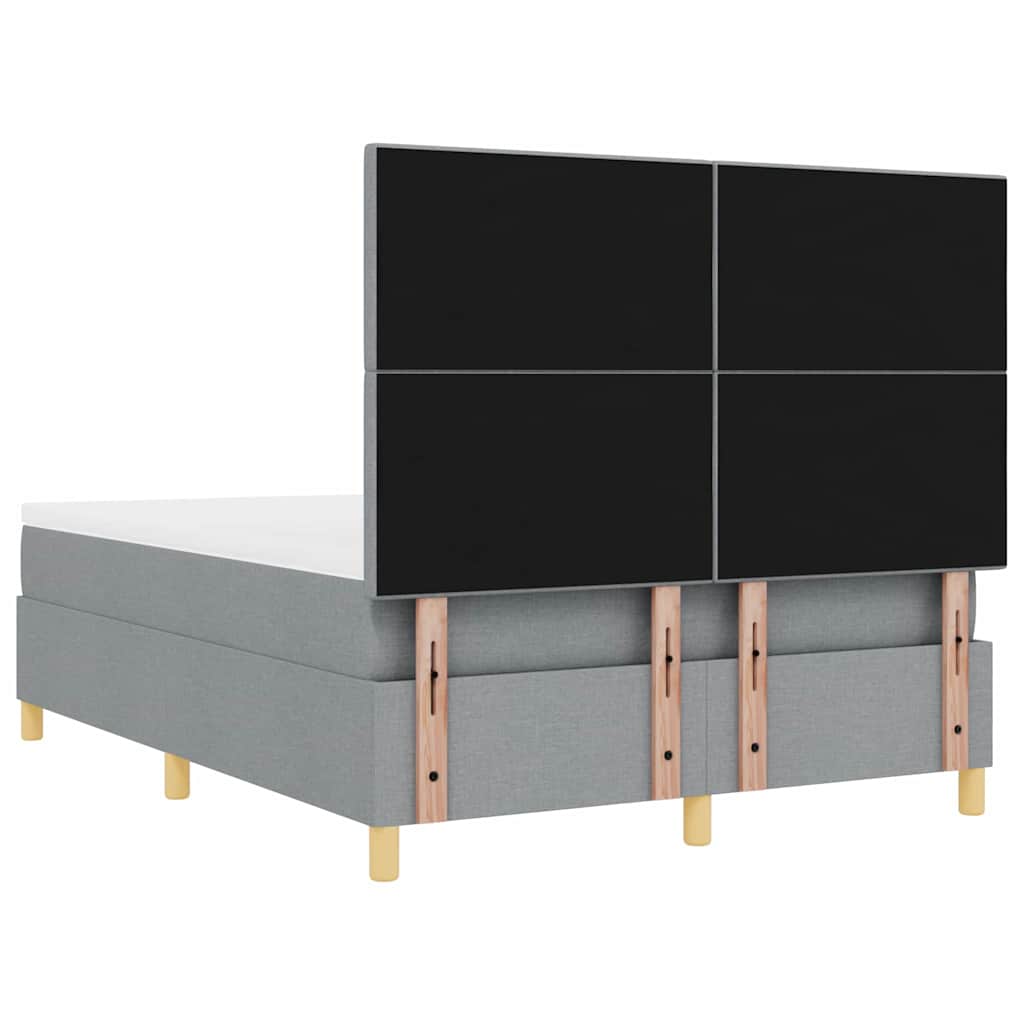 LED Boxspringbett mit Matratze Hellgrau 140 x 200 cm Stoff