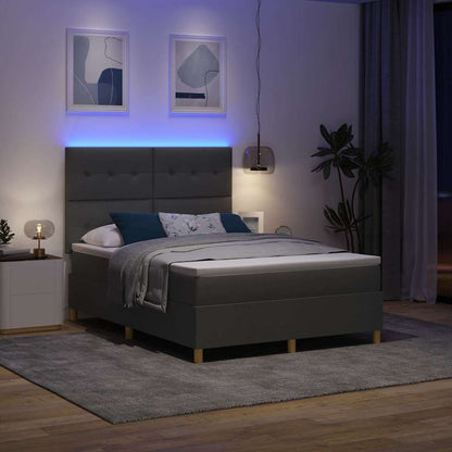 LED Boxspringbett mit Kopfteil Dunkelgrau 140 x 200 cm Stoff