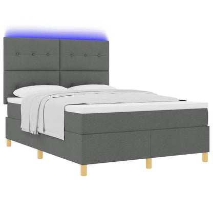 LED Boxspringbett mit Kopfteil Dunkelgrau 140 x 200 cm Stoff