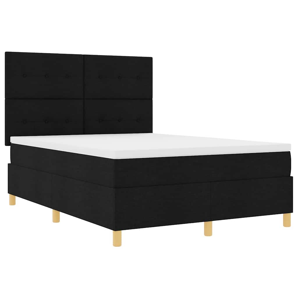 LED Boxspringbett mit Kopfteil Schwarz 140 x 200 cm Stoff