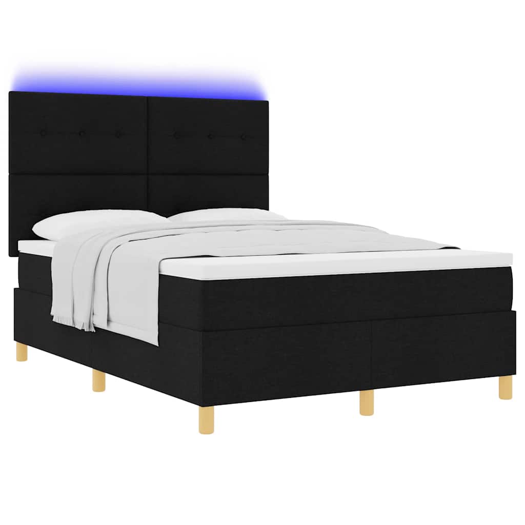 LED Boxspringbett mit Kopfteil Schwarz 140 x 200 cm Stoff