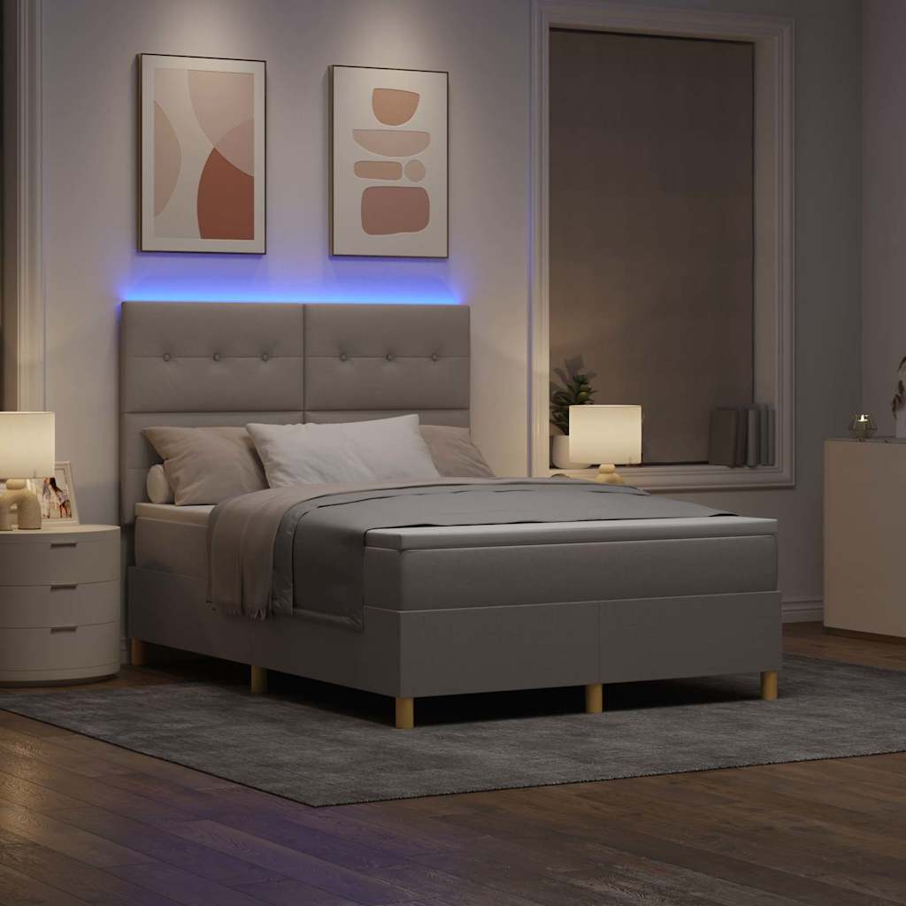 LED Boxspringbett mit Matratze Taupe 140 x 200 cm Stoff