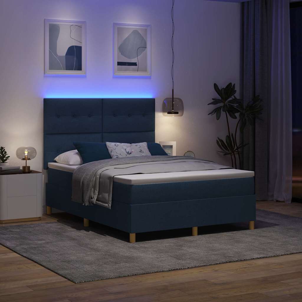 LED Boxspringbett mit Kopfteil Blau 140 x 200 cm Stoff