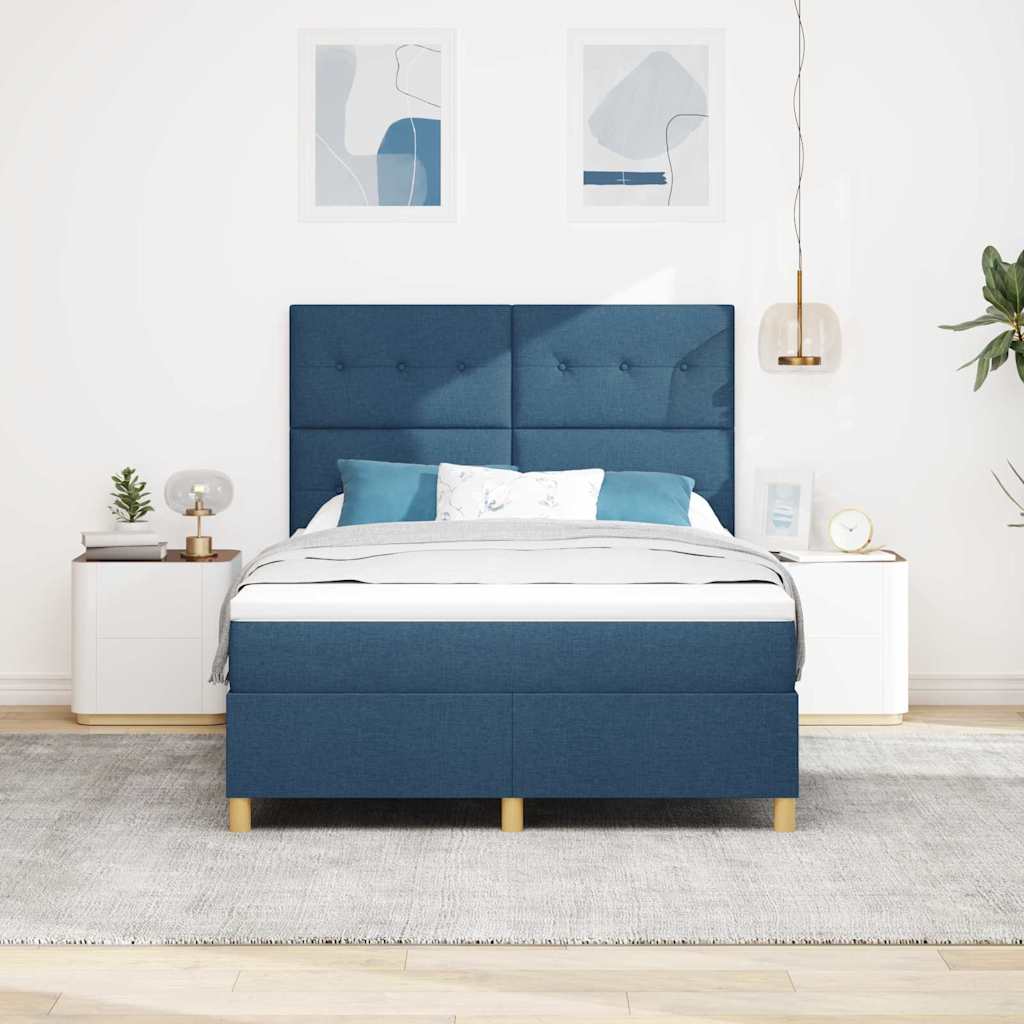 LED Boxspringbett mit Kopfteil Blau 140 x 200 cm Stoff