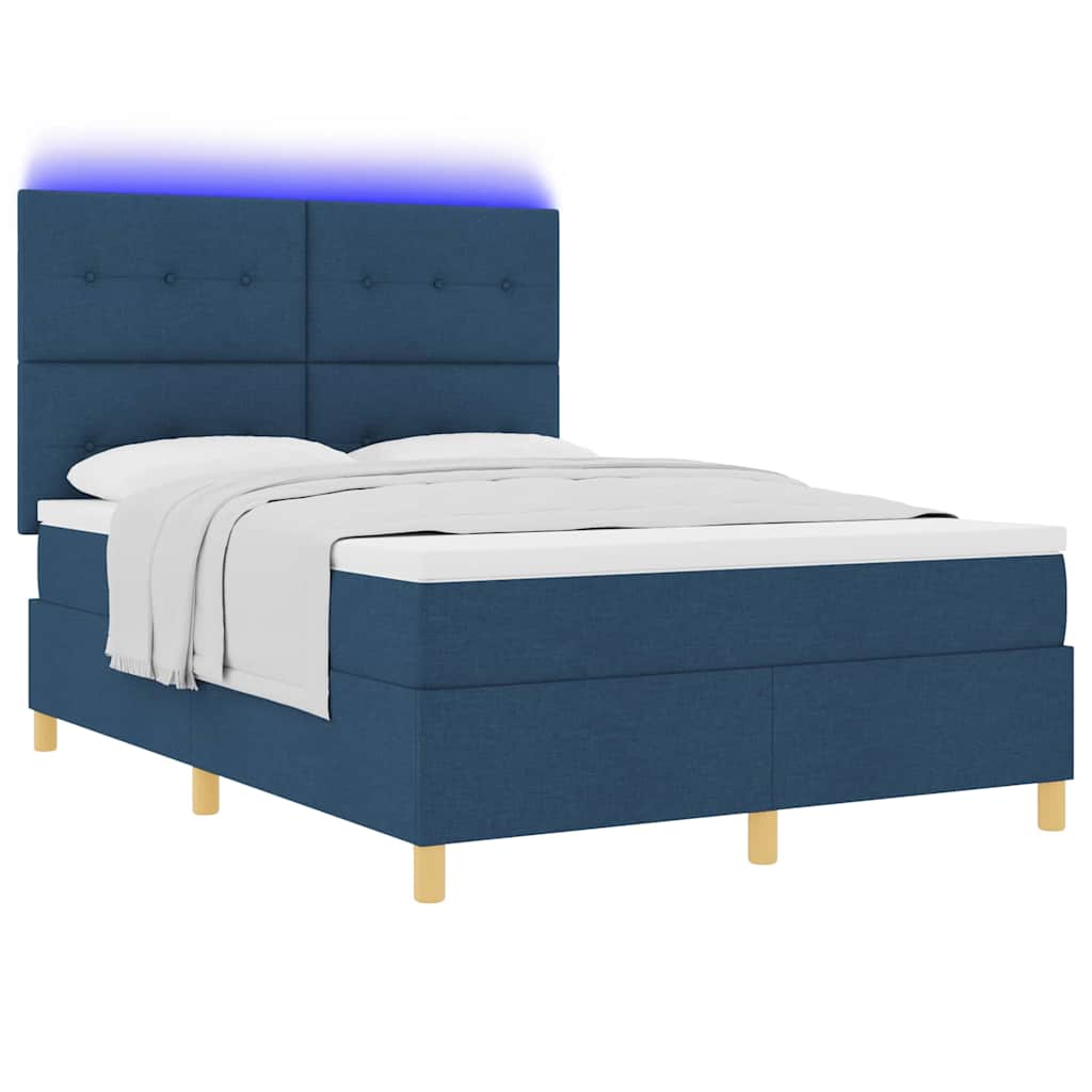 LED Boxspringbett mit Kopfteil Blau 140 x 200 cm Stoff