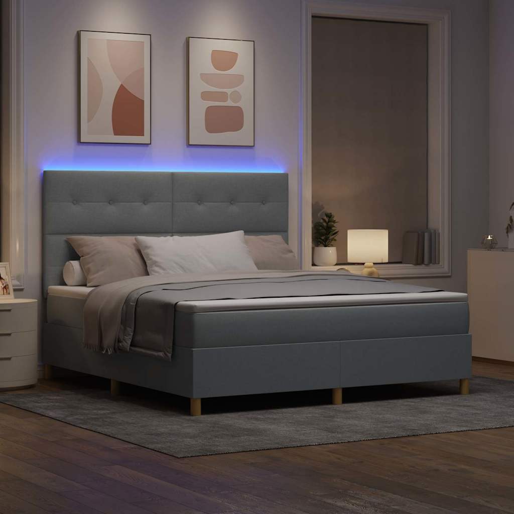 LED Boxspringbett mit Kopfteil Hellgrau 180 x 200 cm Stoff
