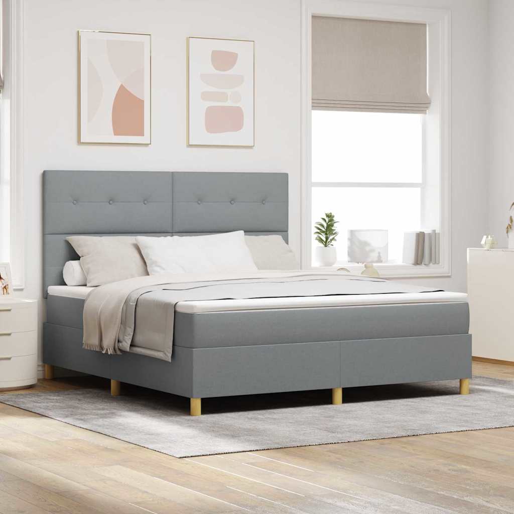 LED Boxspringbett mit Kopfteil Hellgrau 180 x 200 cm Stoff