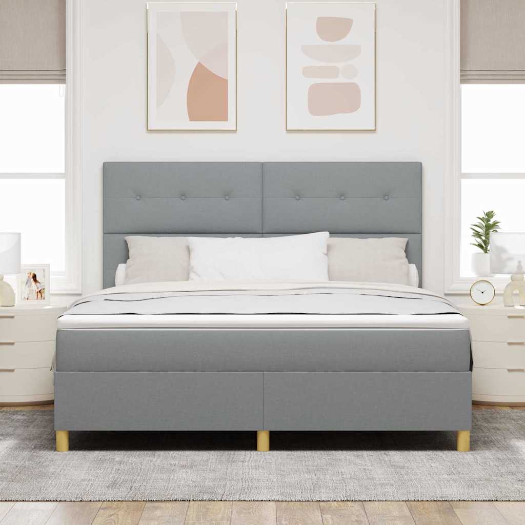 LED Boxspringbett mit Kopfteil Hellgrau 180 x 200 cm Stoff