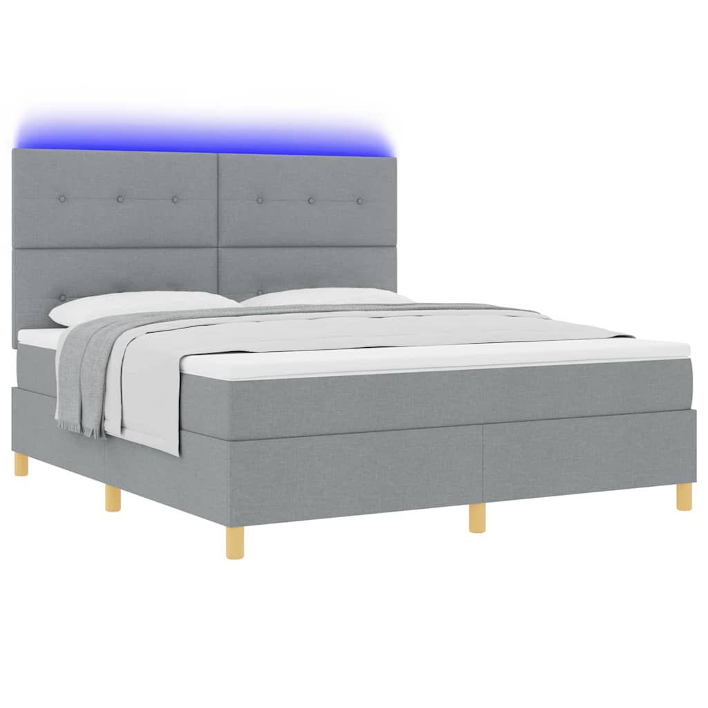 LED Boxspringbett mit Kopfteil Hellgrau 180 x 200 cm Stoff
