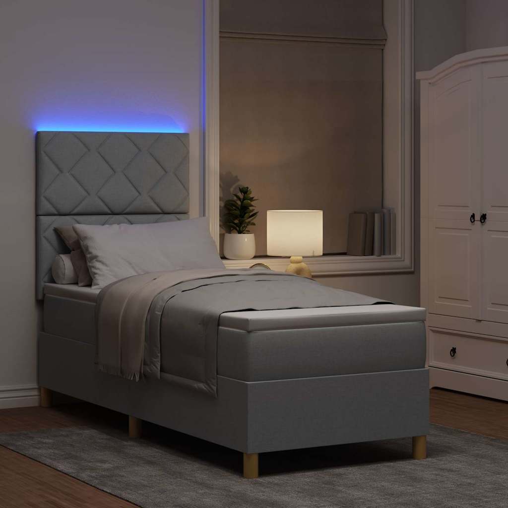 LED Boxspringbett mit Kopfteil Hellgrau 80 x 200 cm Stoff