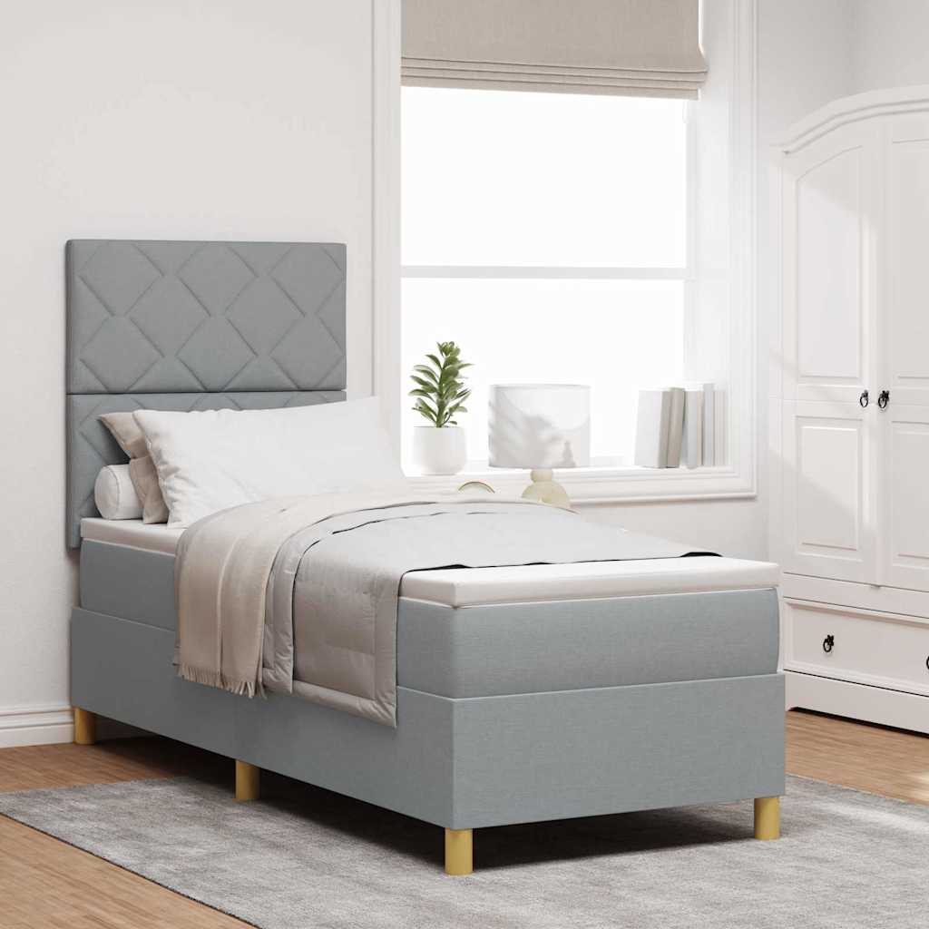 LED Boxspringbett mit Kopfteil Hellgrau 80 x 200 cm Stoff