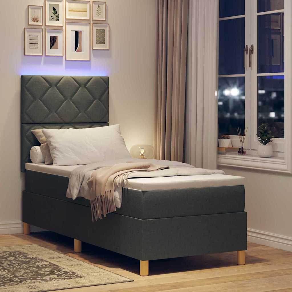 LED Boxspringbett mit Kopfteil Dunkelgrau 80 x 200 cm Stoff