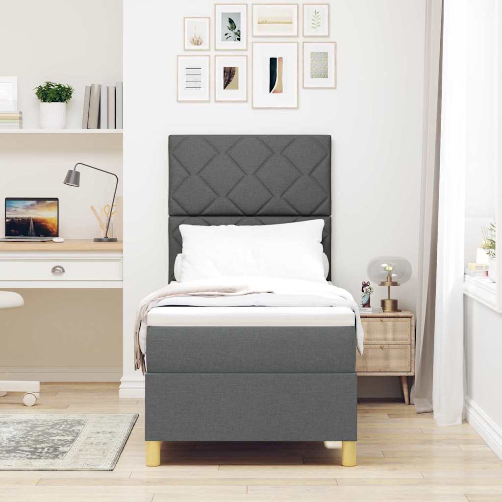 LED Boxspringbett mit Kopfteil Dunkelgrau 80 x 200 cm Stoff