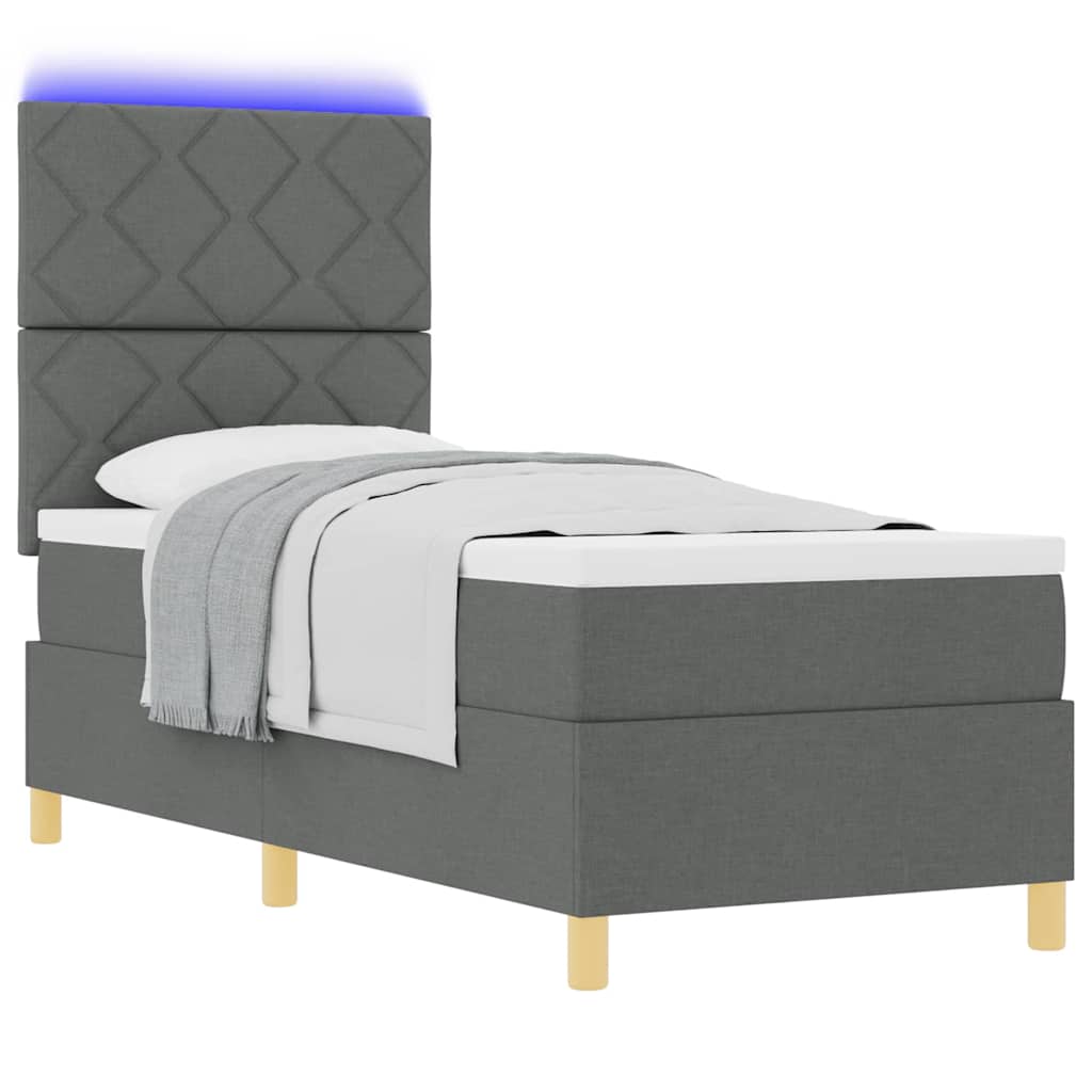 LED Boxspringbett mit Kopfteil Dunkelgrau 80 x 200 cm Stoff