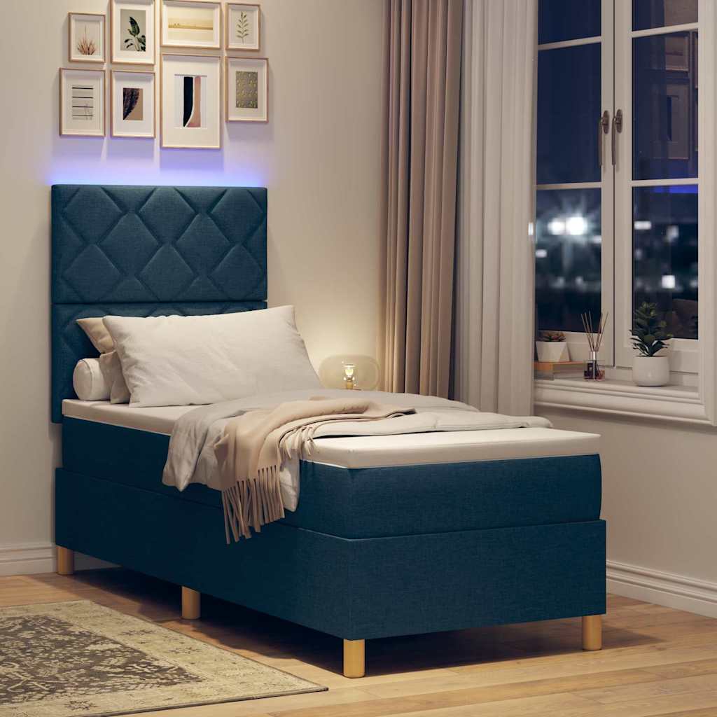 LED Boxspringbett mit Kopfteil Blau 80 x 200 cm Stoff