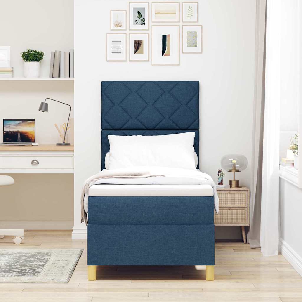 LED Boxspringbett mit Kopfteil Blau 80 x 200 cm Stoff